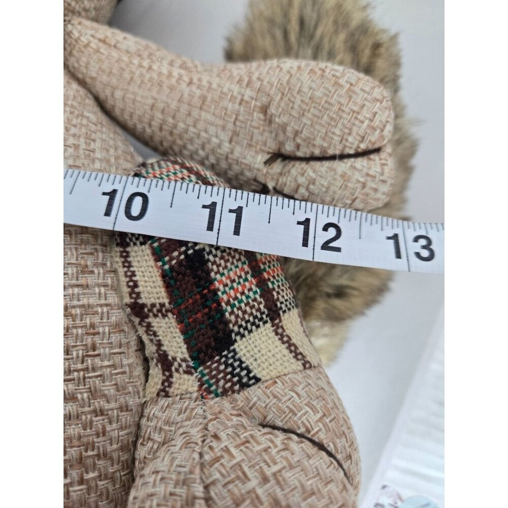 Rustic Fabric Squirrel Doorstop/ Shelf Sitter with Faux Fur Tail & Plaid Accents - Picture 8 of 11